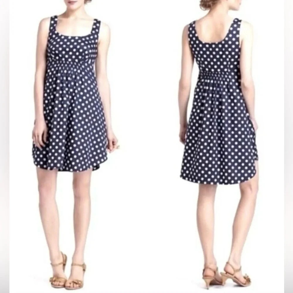 Anthropologie Polka Dot Dress - Vanessa Virginia Navy Blue White Womens sz 10